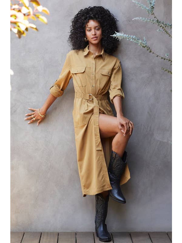 BRONZAGE CD8031 - Robe midi utilitaire boutonnée Kayla en vente sur Faire