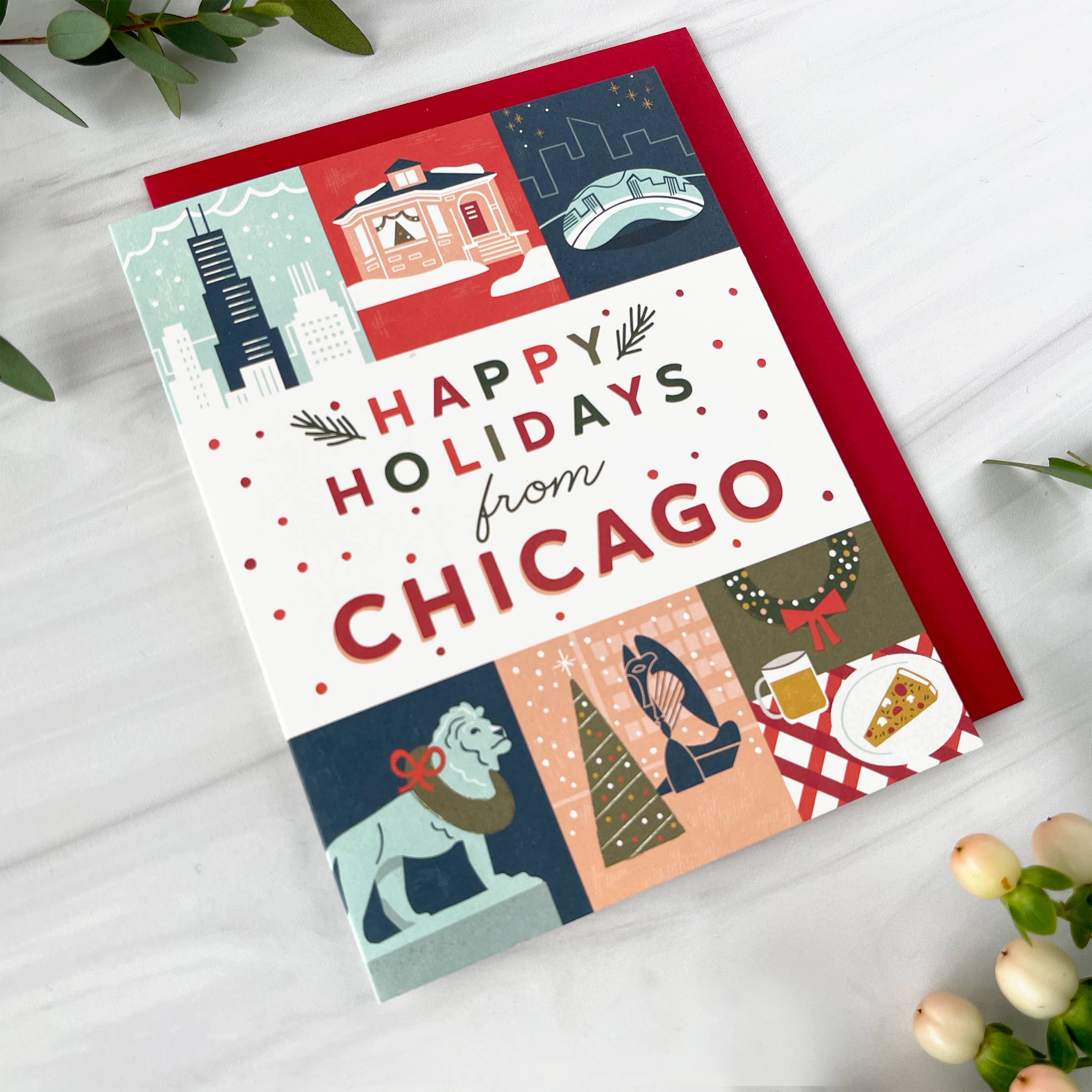 Paper Parasol Press - Wholesale Season's Greetings Card - Chicago Holiday Grid Christmas Card2