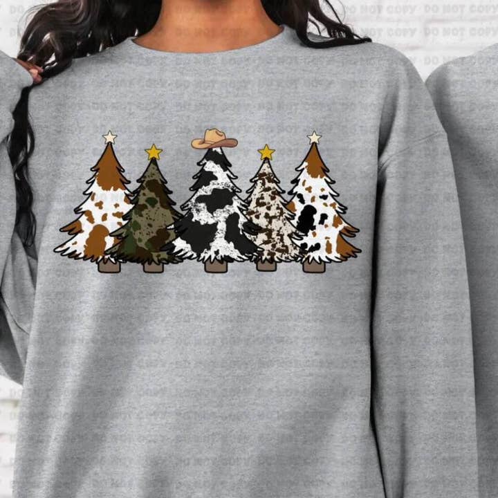Christmas cow print Christmas tree sweat shirt for wholesale by KTD DESIGNS