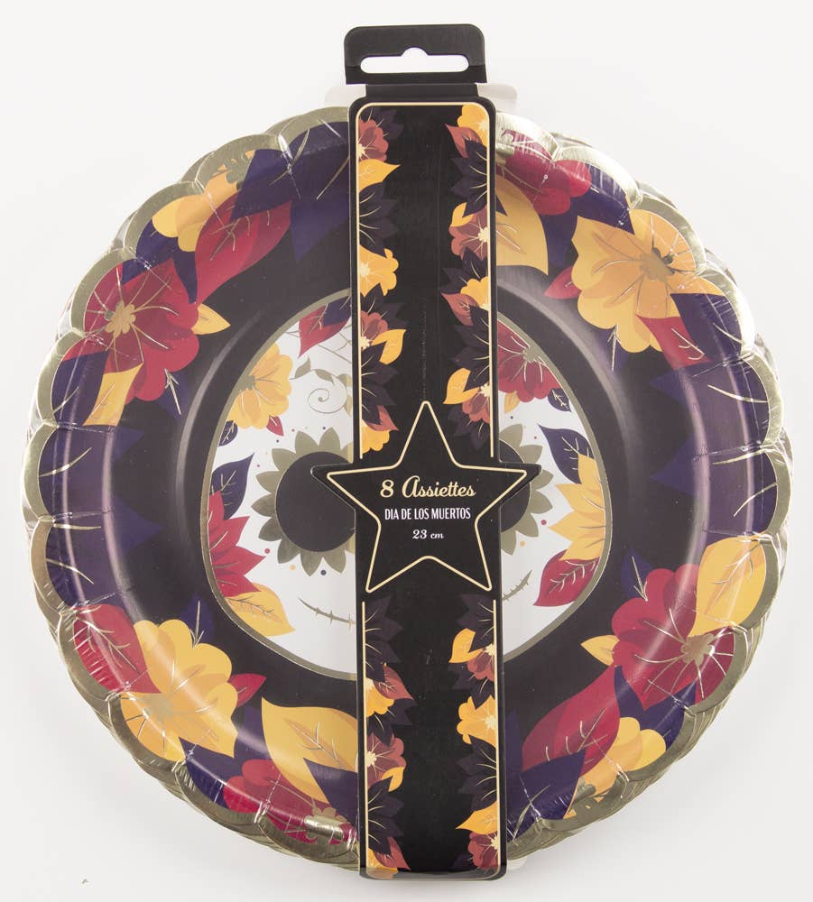 Tim&Puce Factory - Wholesale Disposable Plate - SCALLOPED PLATES 23CM DIA DE LOS MUERTOS AND GOLD X 81