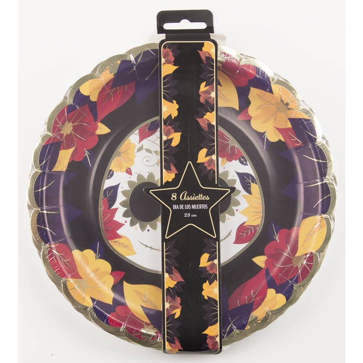 Tim&Puce Factory - Vendita all'ingrosso Piatti monouso - PIATTI SMERLATI 23 CM DIA DE LOS MUERTOS E ORO X 81