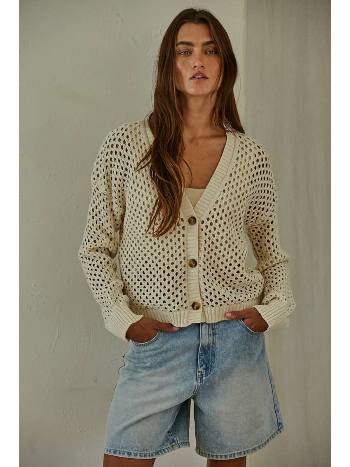 By Together - Wholesale Cardigan - Women's - W1897 | Knit Sweater Cotton See Through V-Neck Cardigan