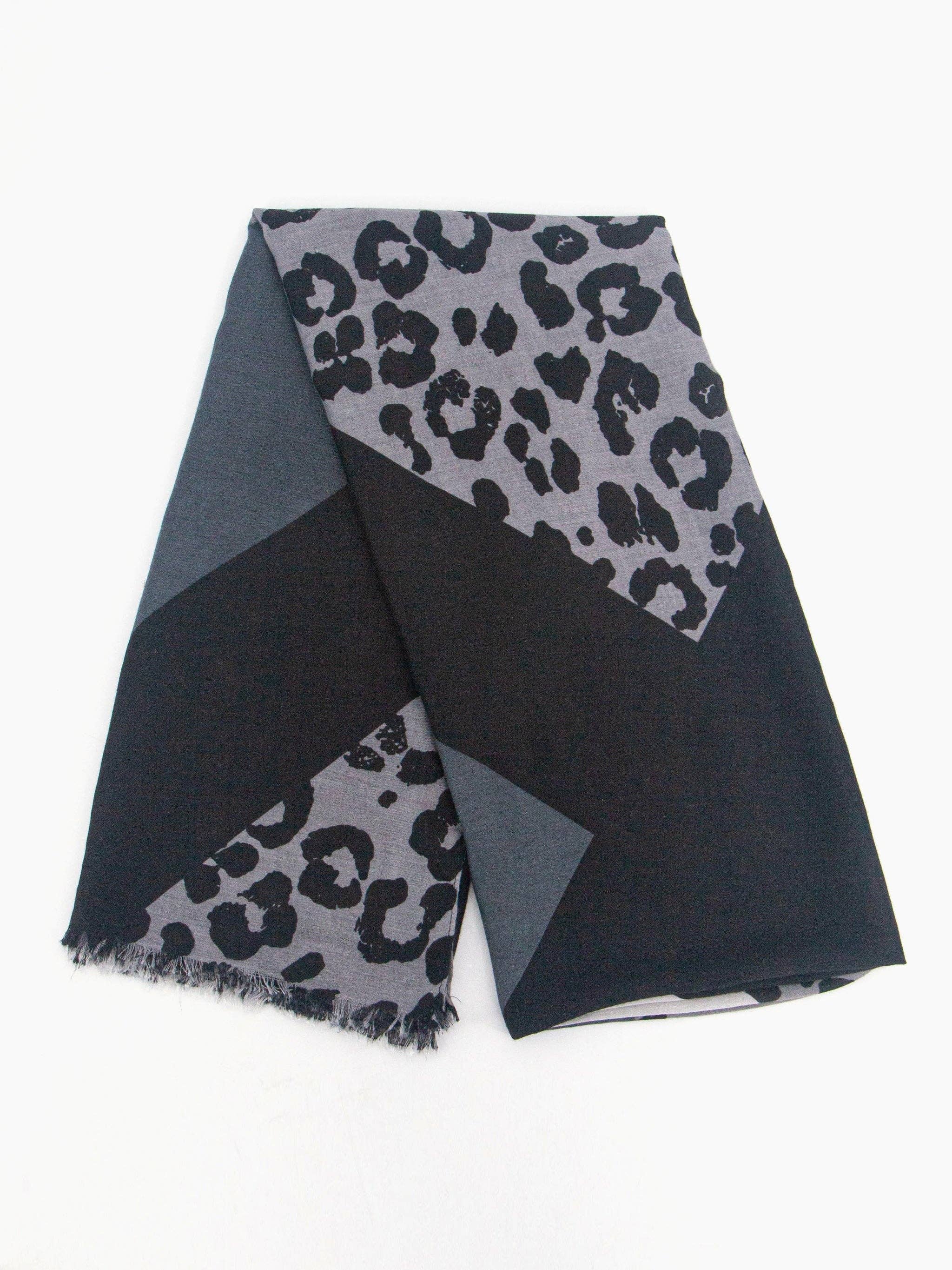 Sarta Accessories - Wholesale Scarf - Women's - Patricia Lightweight Scarf - Dark Grey, Colour Block Leopard1
