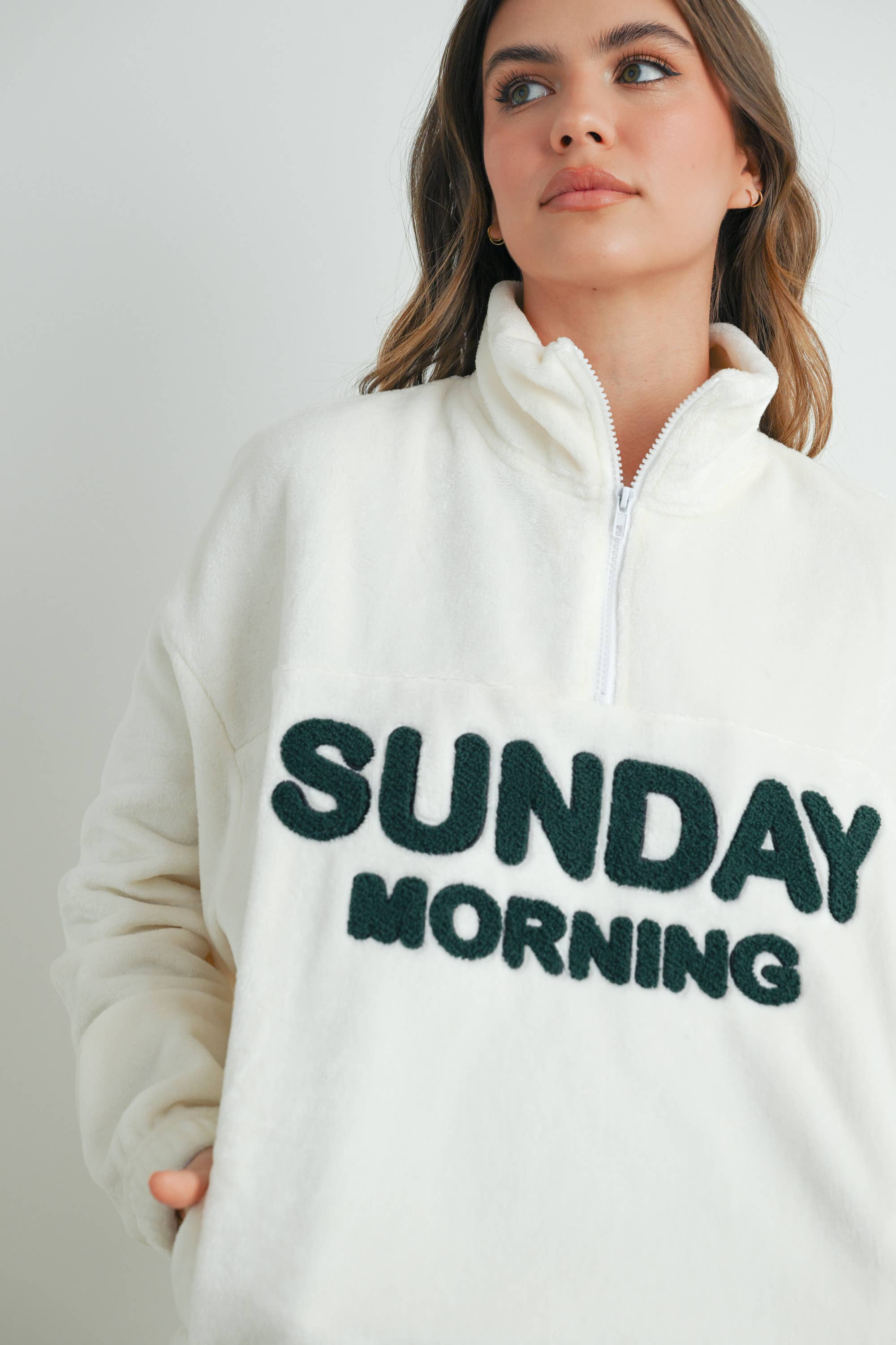 BUTTERMELON - Wholesale Sweatshirt - Women's - Sunday Morning Half-Zip Pullover Sweatshirt - BMT757917
