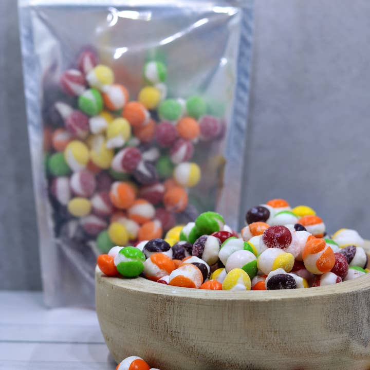 Freeze Dried Sour Rainbow Crunch Fruit Candy 4 Ounce Bag for wholesale by Homesteading in Ohio LLC