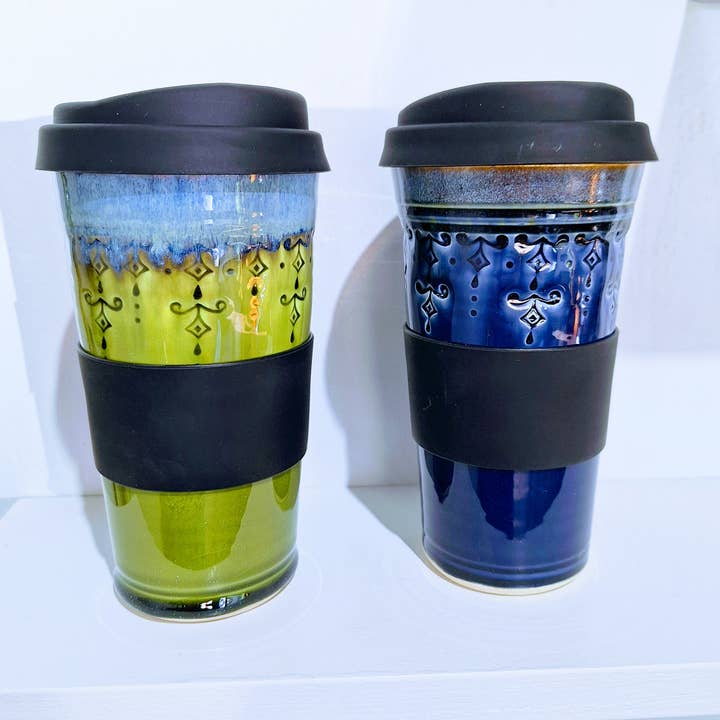 16 oz Travel Mug Handmade Stoneware Made to Order for wholesale by Plays in Mud Pottery