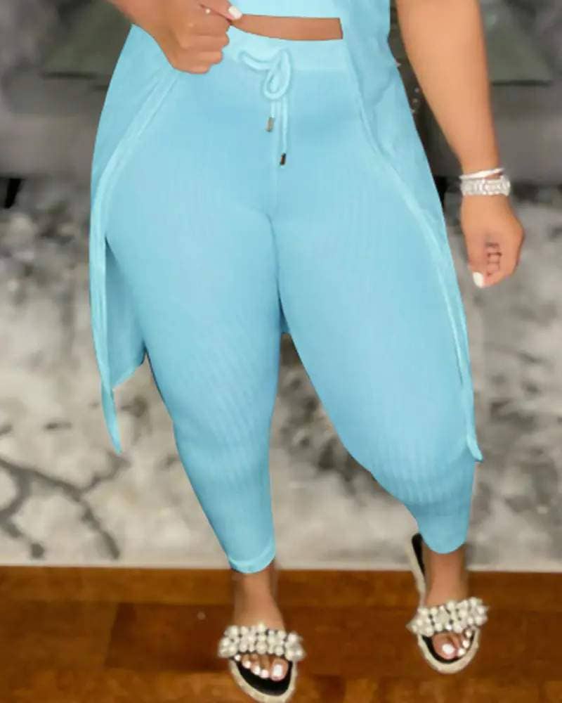 Fashion Combination - Wholesale Top & Pant Set (NOT Loungewear) - Women's - Solid Color Ribbed Knit Two-Piece Set for Women15