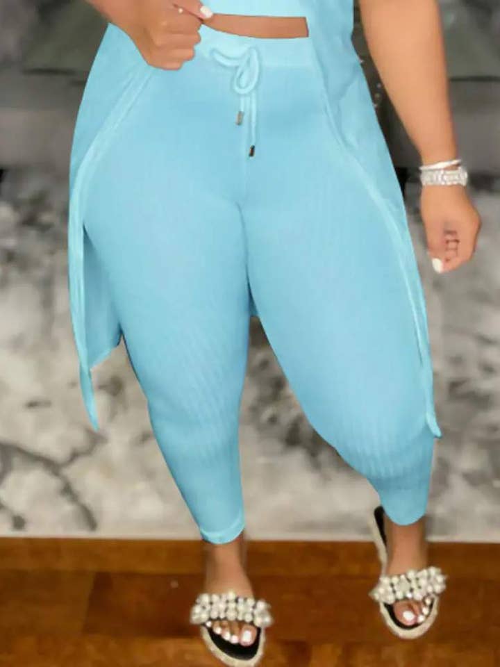 Fashion Combination - Wholesale Top & Pant Set (NOT Loungewear) - Women's - Solid Color Ribbed Knit Two-Piece Set for Women15