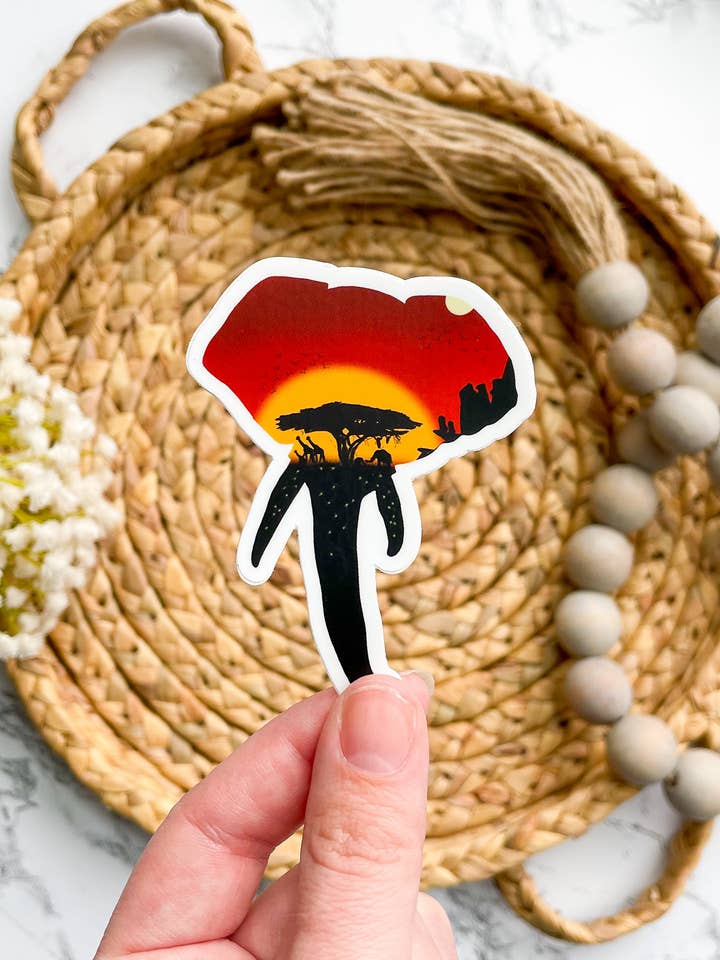 Sunset Safari Elephant Sticker 2.28" x 3" for wholesale by William Marie Designs