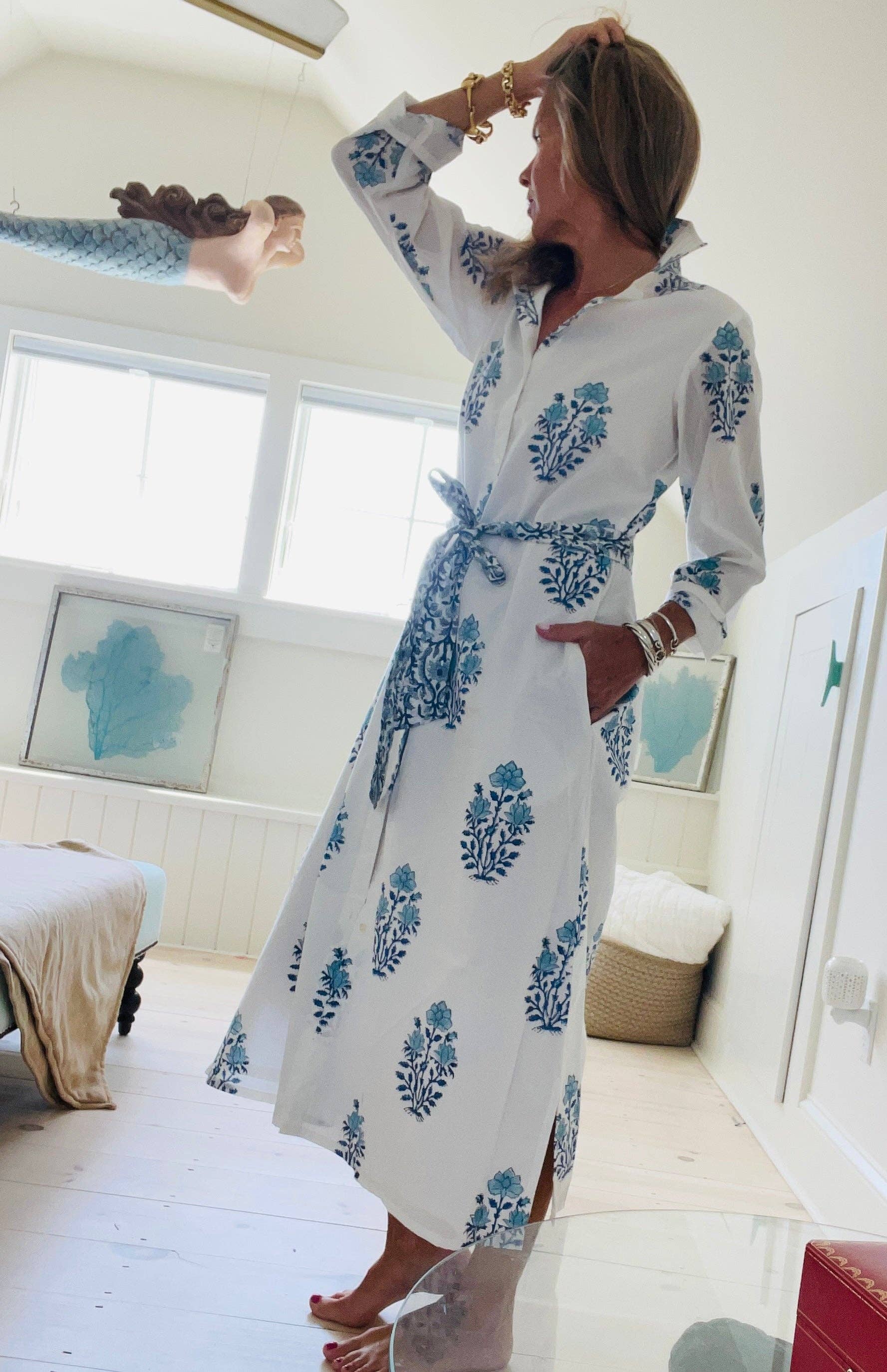 Pink Pineapple - Wholesale Dress - Women's - Apres Beach Hand Block Shirtdress in Sea Vines3