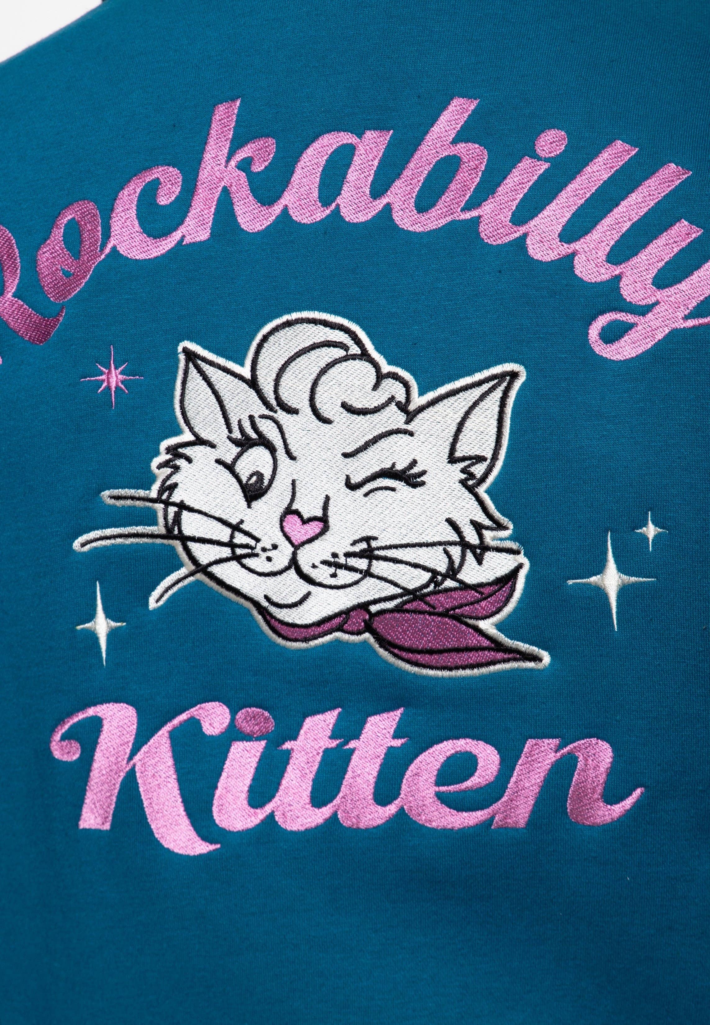 teal College jacket "Rockabilly Kitten" for wholesale on Faire5