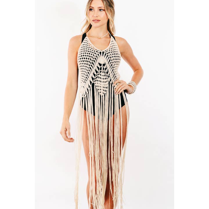 Collections by Fame Accessories - Wholesale Swim Cover Up - Women's - Fishnet Fringe Top Cover Up