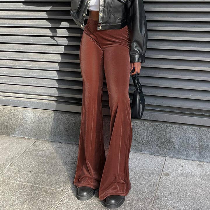Lily Clothing - Wholesale Pants - Women's - SOLID COLOR VELVET ELASTIC HIGH-WAISTED PANTS