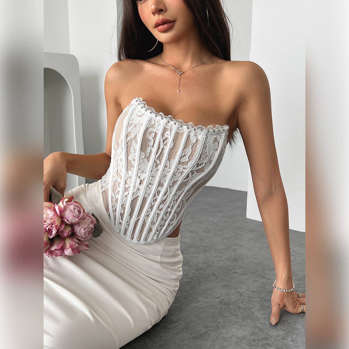 Marayn – wholesale Korsett – Dam – Blommig Spetskorsettopp Elegant Sexig Rygglös17