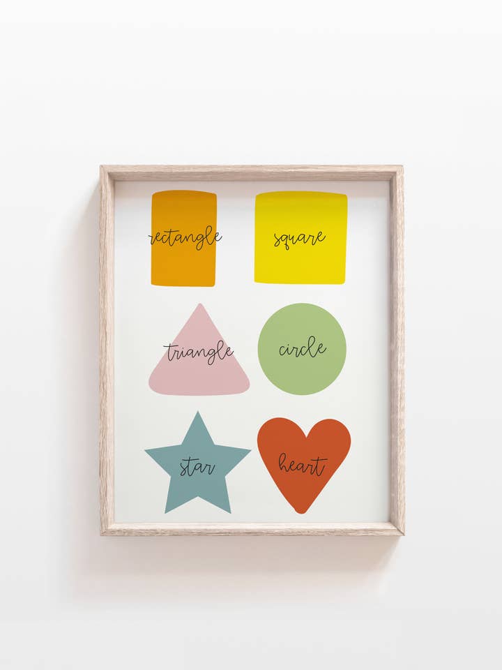 Poster di apprendimento delle forme, decorazione educativa per bambini, sala giochi per la vendita all'ingrosso da parte di The Little Wagon