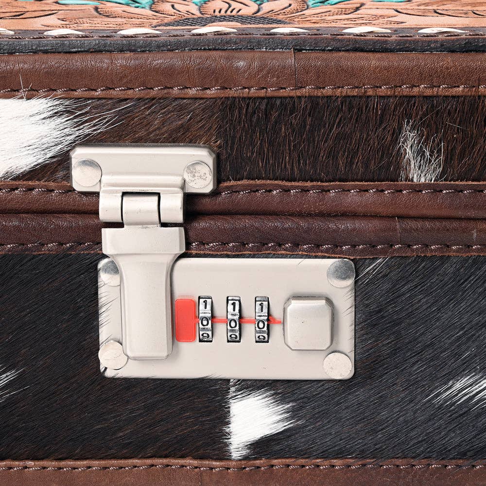 LS Western - Wholesale Jewelry Box/Organizer - ADBGA321 Western Tooled Leather and Cowhide Locking Jewelry Storage Box4