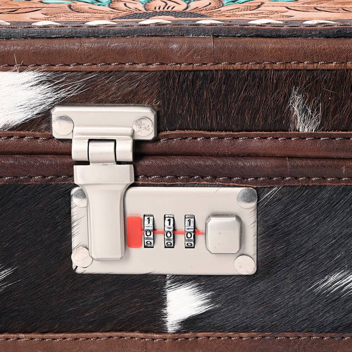 LS Western - Wholesale Jewelry Box/Organizer - ADBGA321 Western Tooled Leather and Cowhide Locking Jewelry Storage Box4