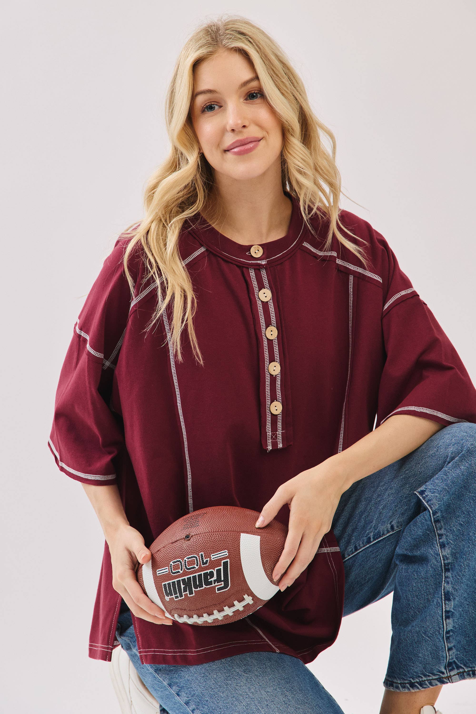 Sewn and Seen – Túnica - Mulher por atacado – Henley Relaxado com Botões17