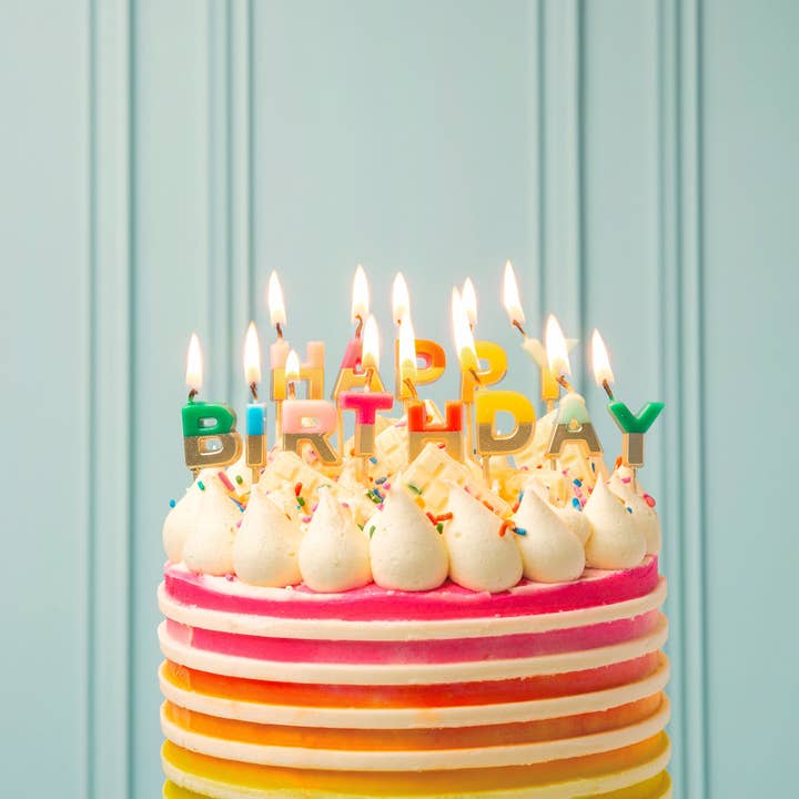 Talking Tables EU - Wholesale Cake Candle - Rainbow 'Happy Birthday' Letter Candles1