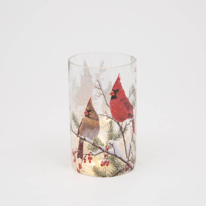 The Gerson Companies - Wholesale Christmas Decoration - Christmas 7.9"H B/O Lighted Crackle Glass Holiday Cardinal D1