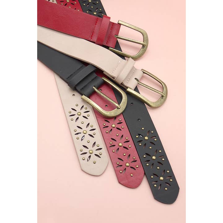 JOSSLYN by wall to wall - Wholesale Belt - Women's - FLOWER CUTOUT CLASSIC BUCKLE BELTS | 40BT615