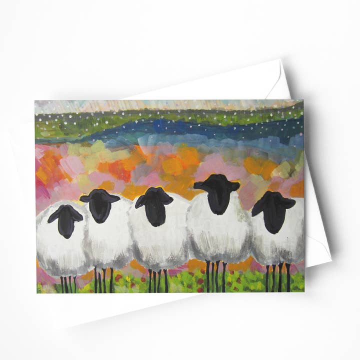 Sheep Huddle Greeting Card  for wholesale by Kaley Alie Art