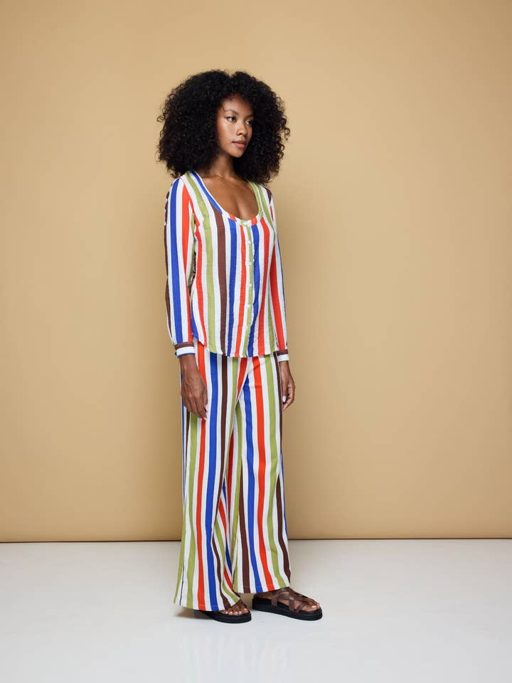 State of Georgia - Wholesale Button Down Shirt - Women's - THE GROOVE FITTED SHIRT - COOLIO STRIPE3