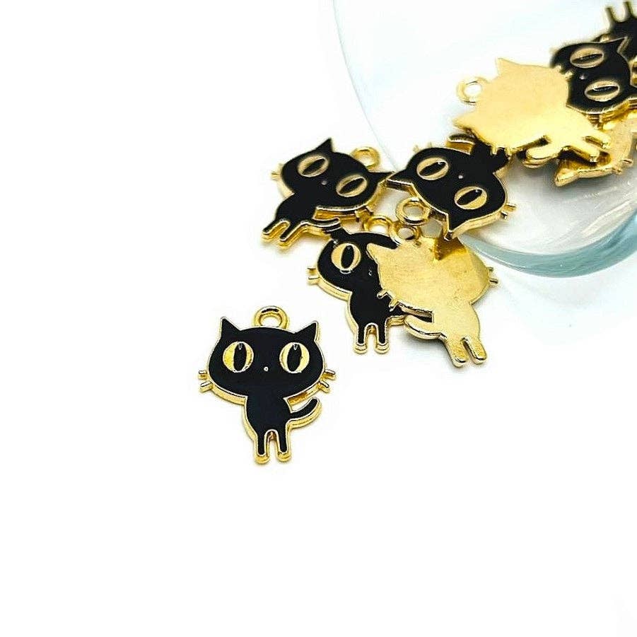 Guerrilla Charm - Wholesale Individual Charm/Pendant - Black Enamel Cat Charms, 19x15mm0