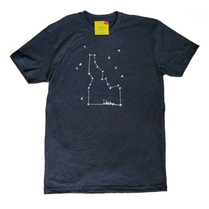 Idaho Constellation T-shirt, screen printed with eco-friendl for wholesale by Ladybug Press