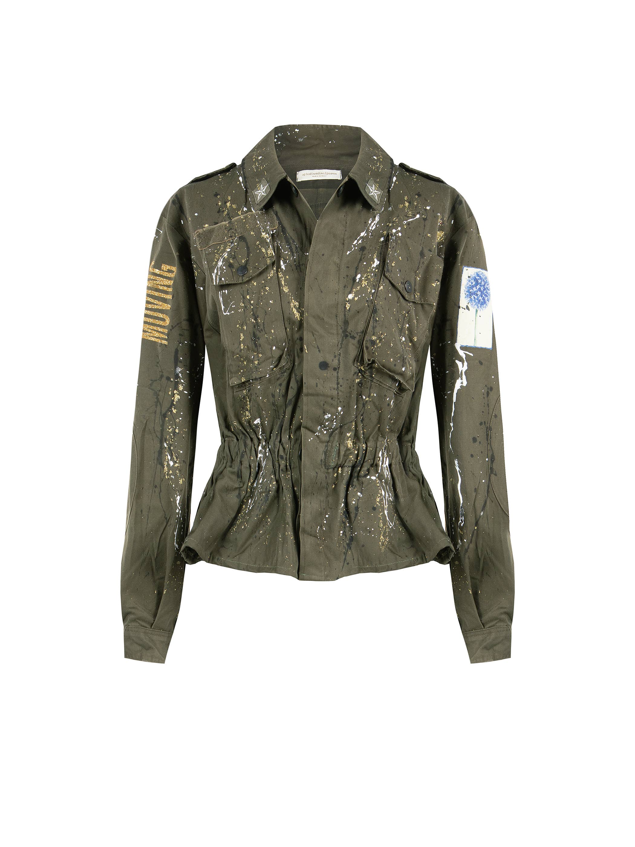 apiedinudinelparco - Venta al por mayor Chaqueta - Mujer - Chaqueta militar corta pintada a mano con parches y brillo2