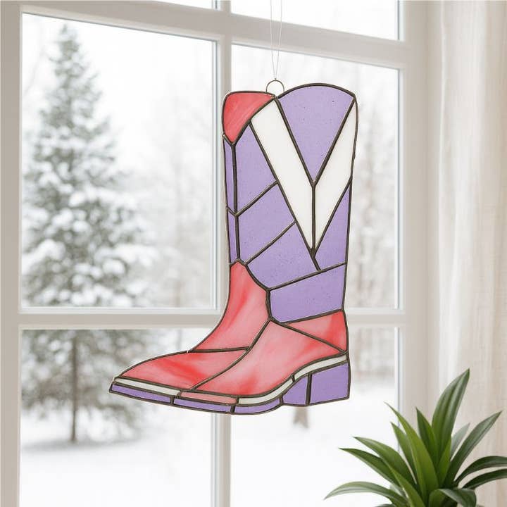 DGE Distribution - Wholesale Stained Glass Panel - Cowboy Boot Stained Glass Suncatcher 8" × 6" – Western Decor2