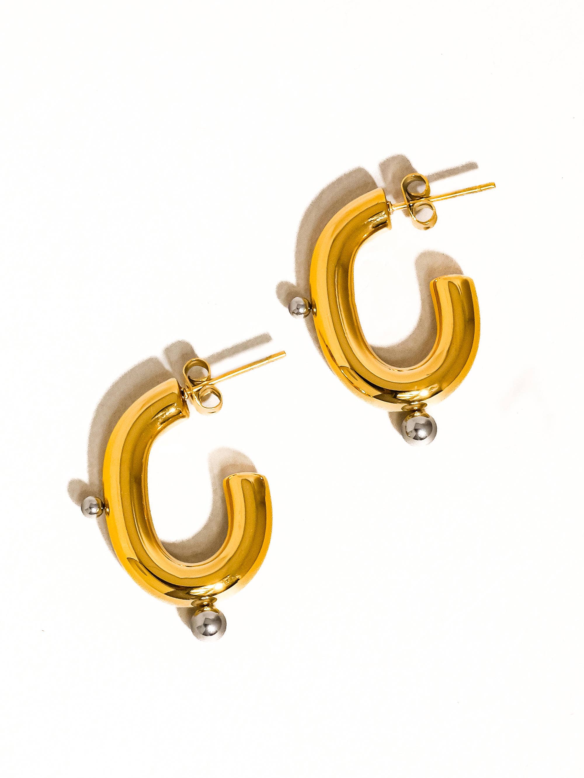 Multi Colored Alsace 18K Gold Non-Tarnish Two Toned C Hoop Earring for wholesale on Faire3
