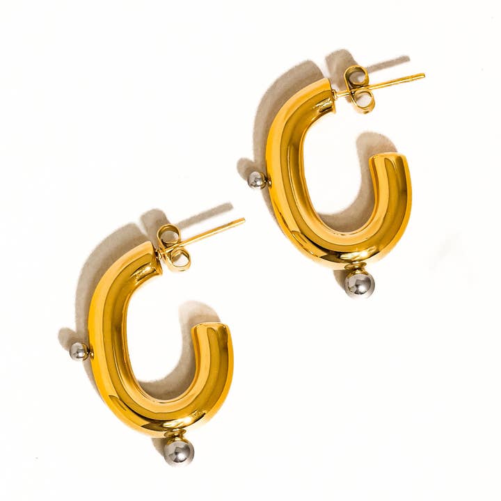 Multi Colored Alsace 18K Gold Non-Tarnish Two Toned C Hoop Earring for wholesale on Faire3