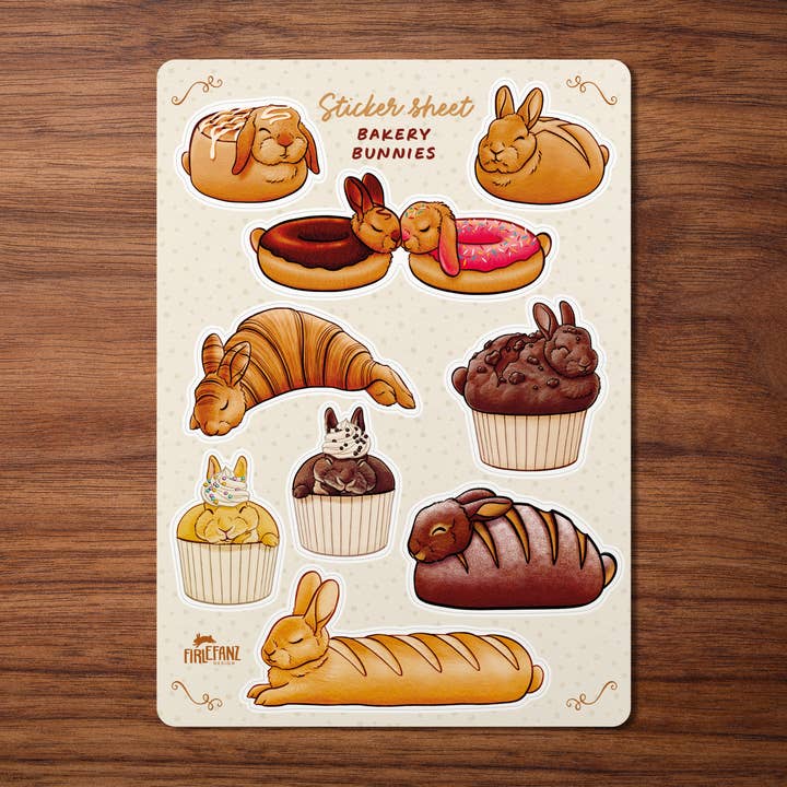 Sticker sheet "Pastry bunnies" for wholesale by Firlefanz Design