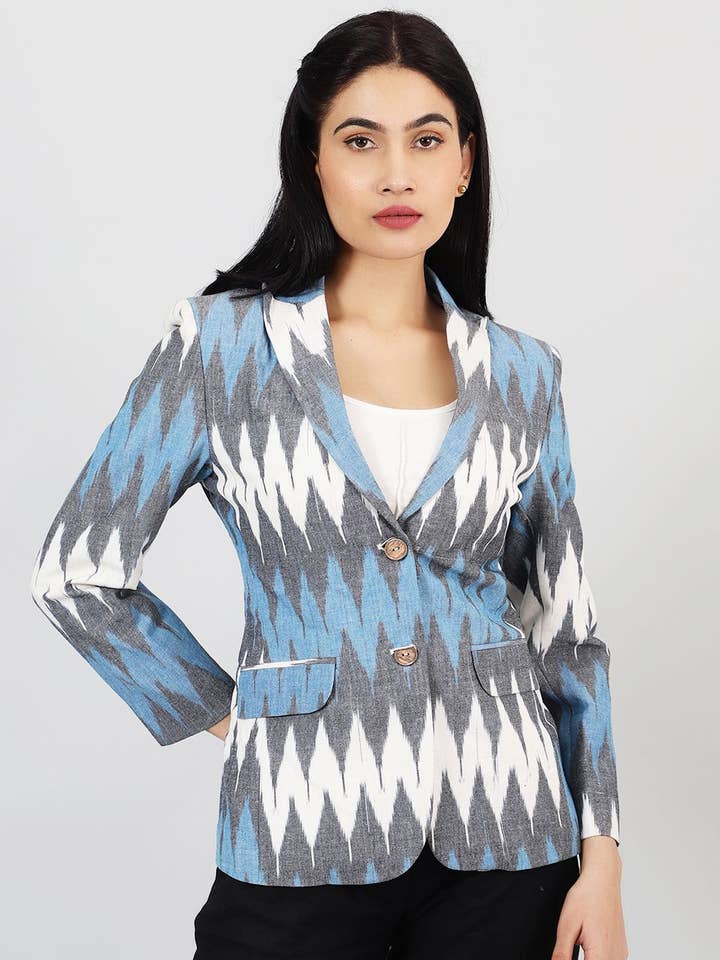 Ikat Multicolored Cotton Blazer for wholesale by INDOPHILIA