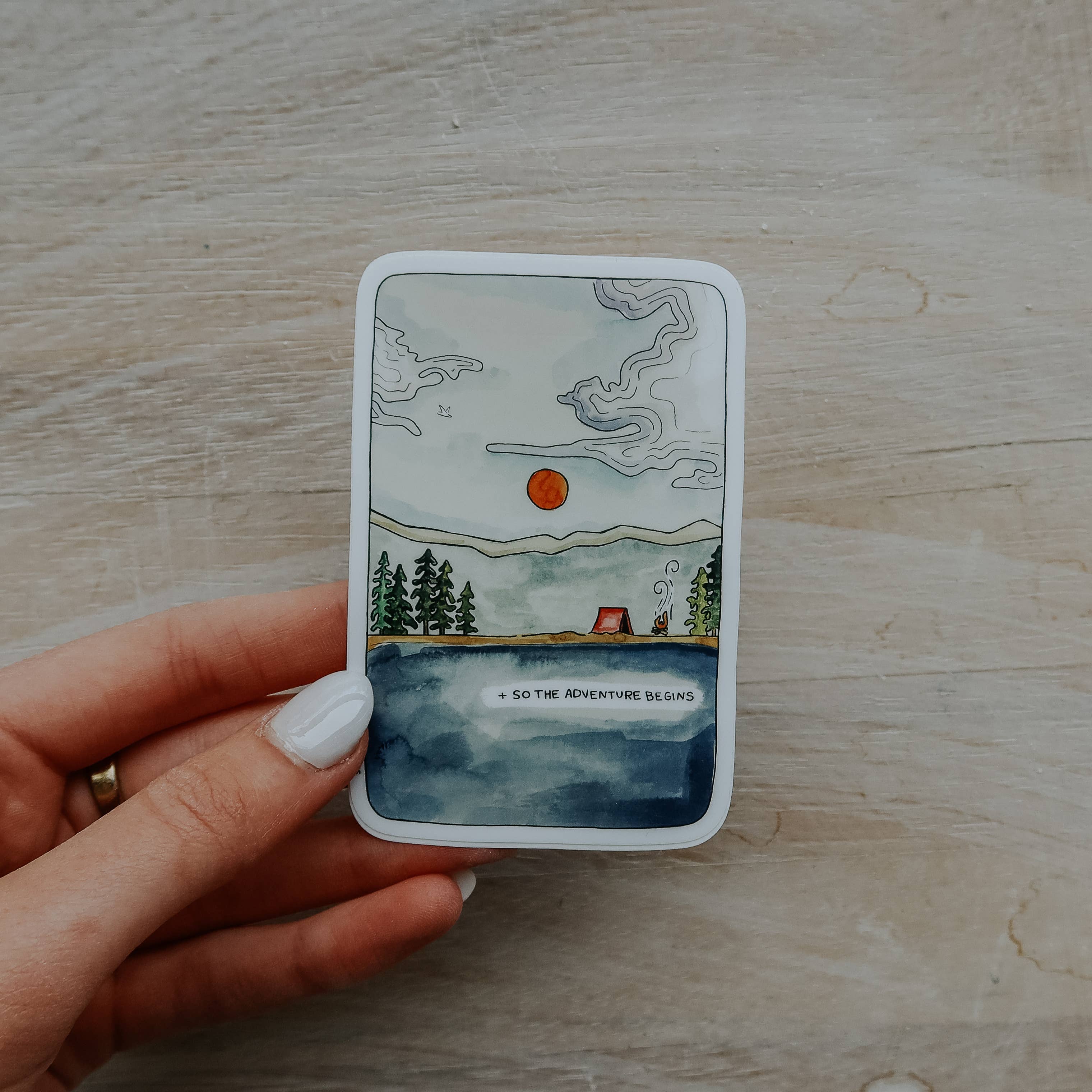 Sticker Girl - Wholesale Sticker - Adventures Begin Camping Scene Vinyl Sticker