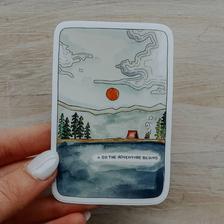 Sticker Girl - Wholesale Sticker - Adventures Begin Camping Scene Vinyl Sticker0