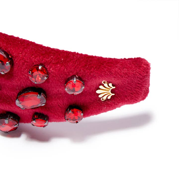 Lele Sadoughi - Wholesale Fashion Headband - Women's - January Garnet Oval Crystal Velvet Knotted Headband
