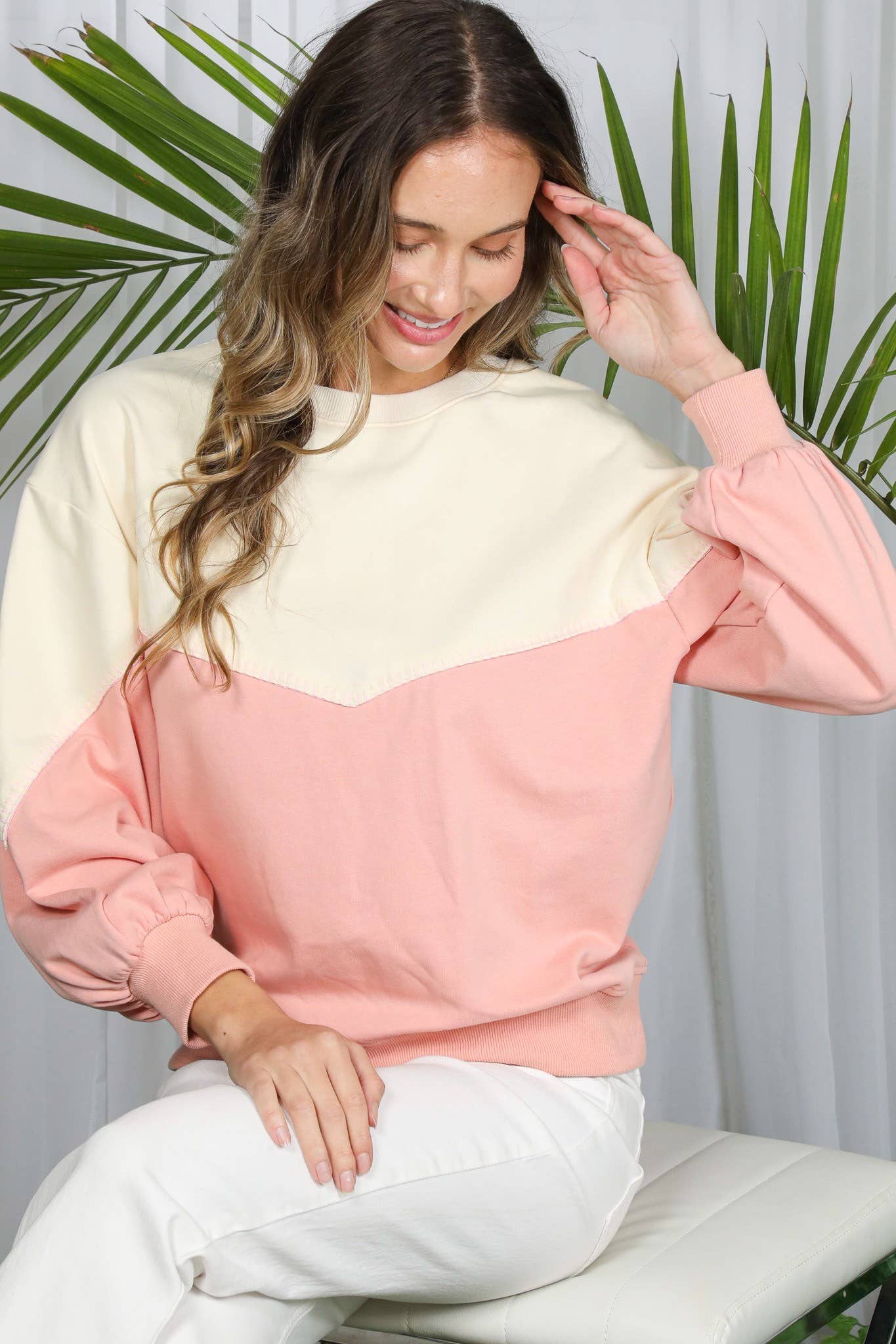 Vine & Love - Venta al por mayor Sudadera - Mujer - Sudadera casual con cuello redondo y bloques de color VT826531