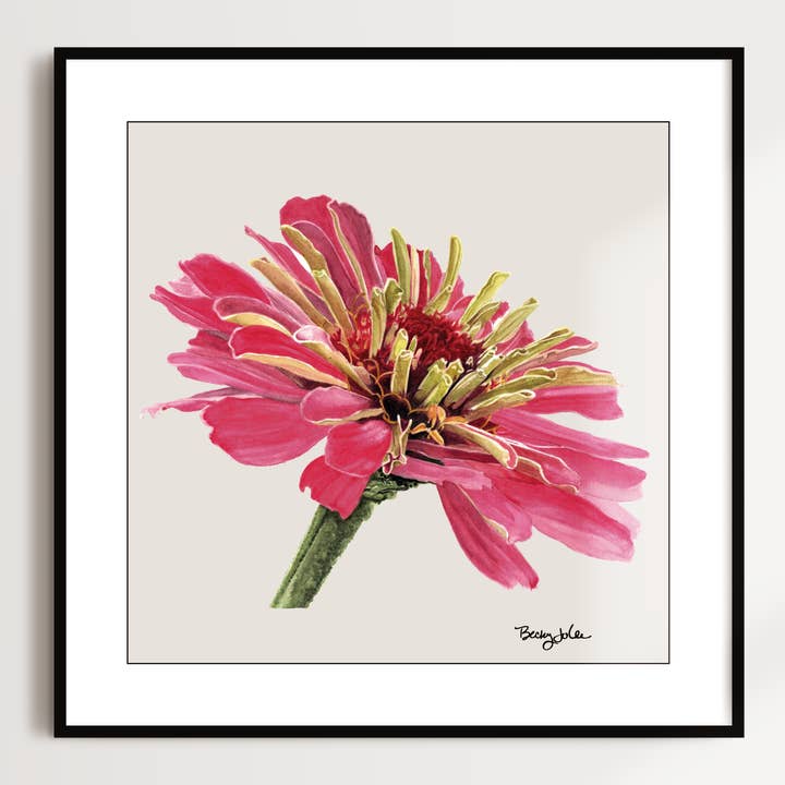 Pink Botanical Zinnia Art Print for wholesale by Becky Jo Lee Art & Design | Fine Papers & Prints