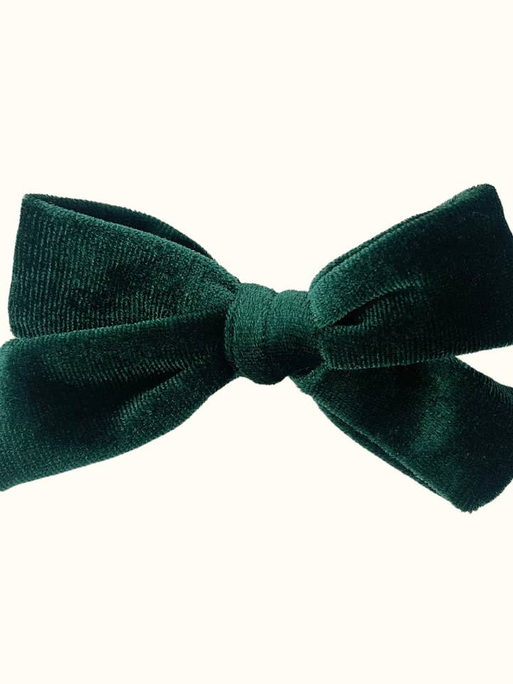 Velour Bow Hair Clip - Emerald Green for wholesale by Innocent Ivy