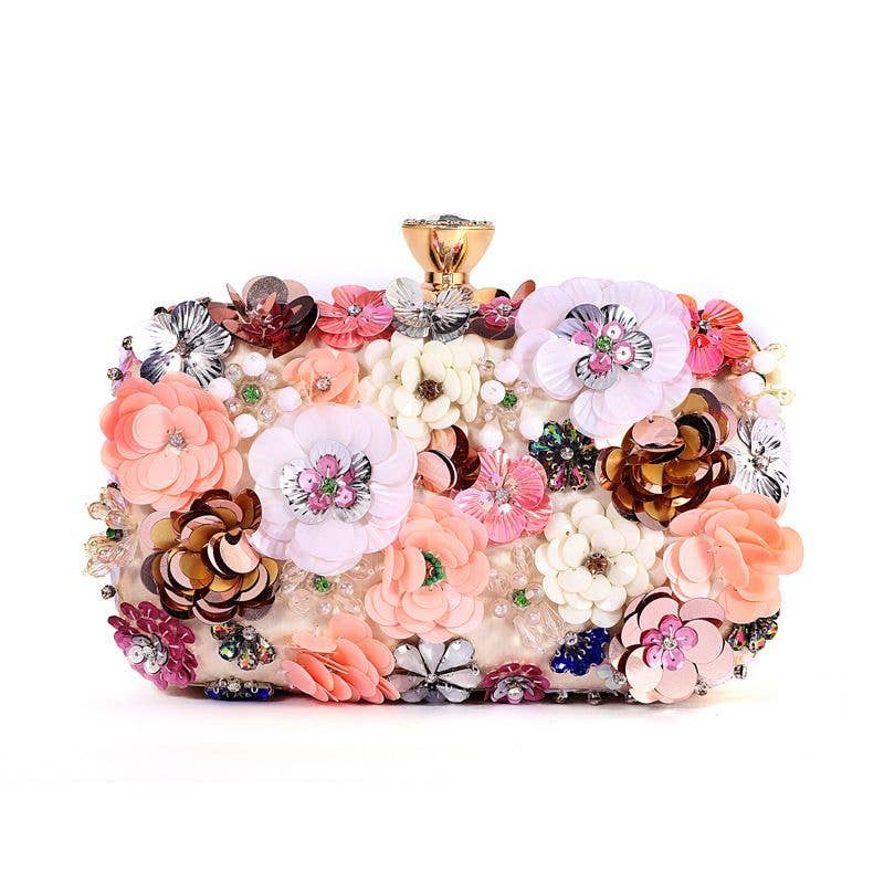 PEACH ACCESSORIES - Vendita all'ingrosso Pochette - Donna - Borsa clutch da sera decorata a mano con fiori K02016