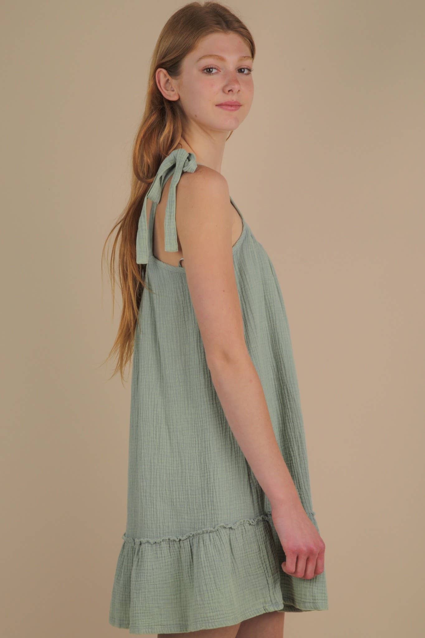 VERY J - Wholesale Dress - Women's - ND31743-Mineral Washed Shoulder Tie Mini Dress4