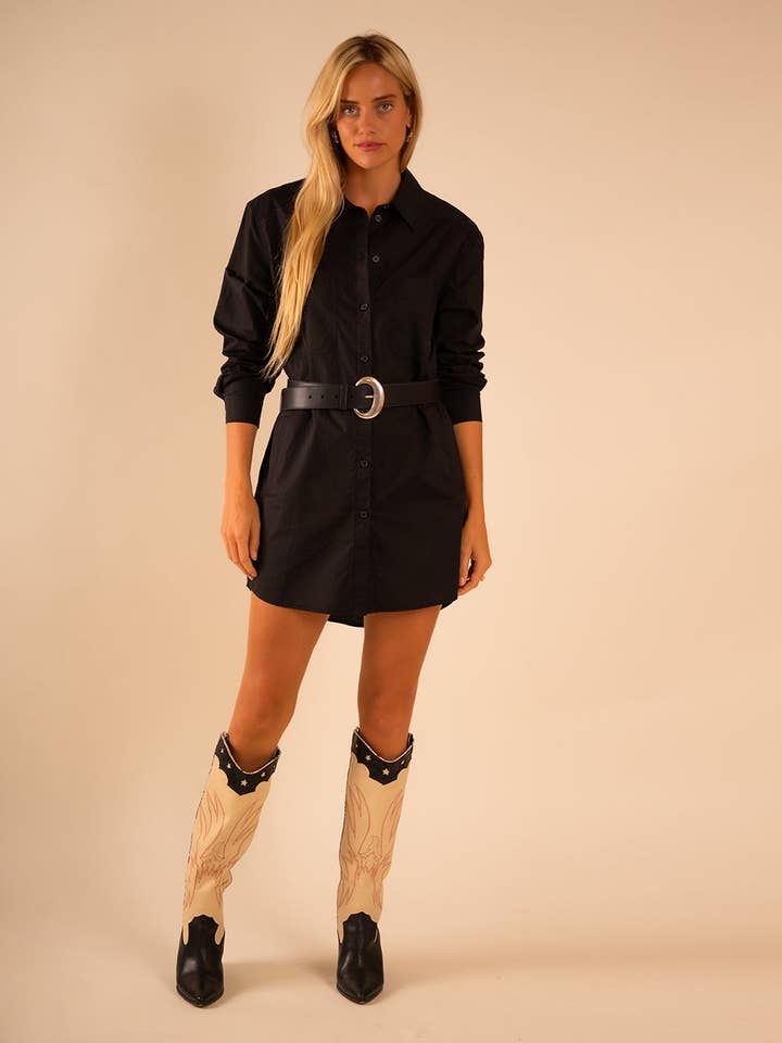 Abito camicia in popeline Preslie basic nero per la vendita all'ingrosso da parte di Care Tucker