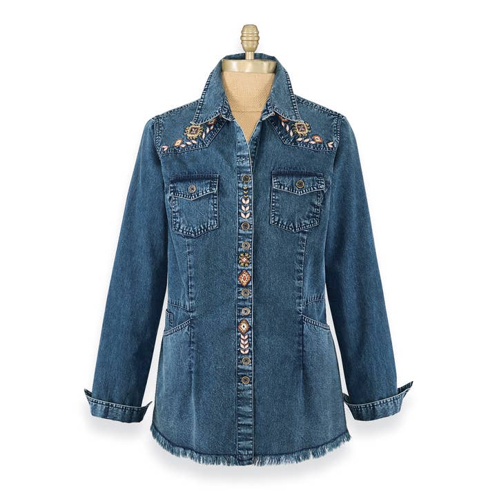 Durango Embroidered Denim Shirt Jacket for wholesale by Back in the Saddle