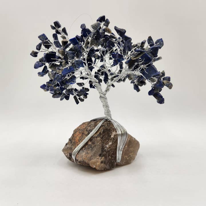 Gemstone Tree -Lapis Lazuli/Smoky Quartz Base w/Silver Wire for wholesale by Meraki Gemstones