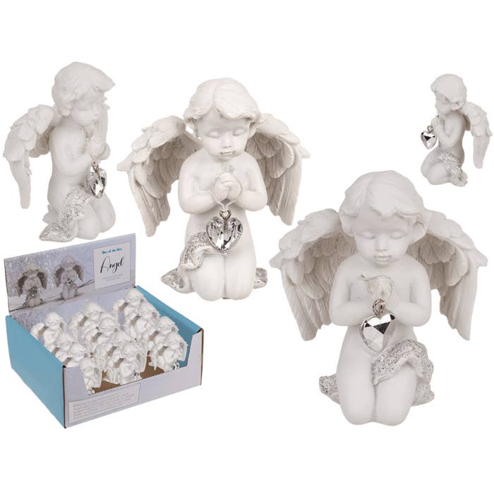 Polyresin Kneeling Angel with Crystal Heart Figurine for wholesale by Out of the blue KG