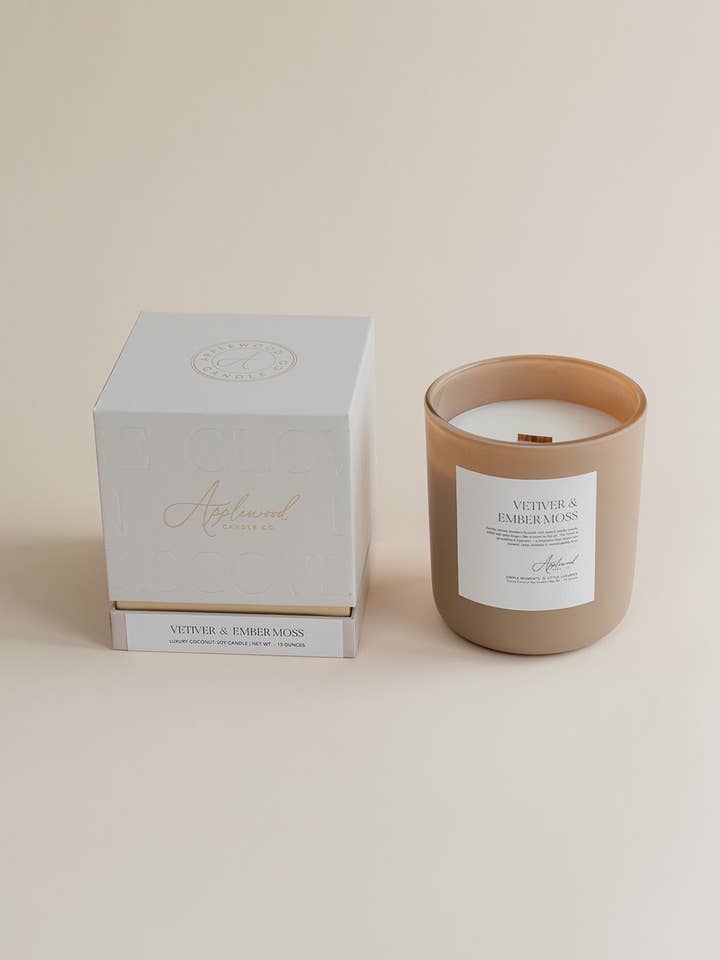 Vetiver & Ember Moss for wholesale by Applewood Candle Co