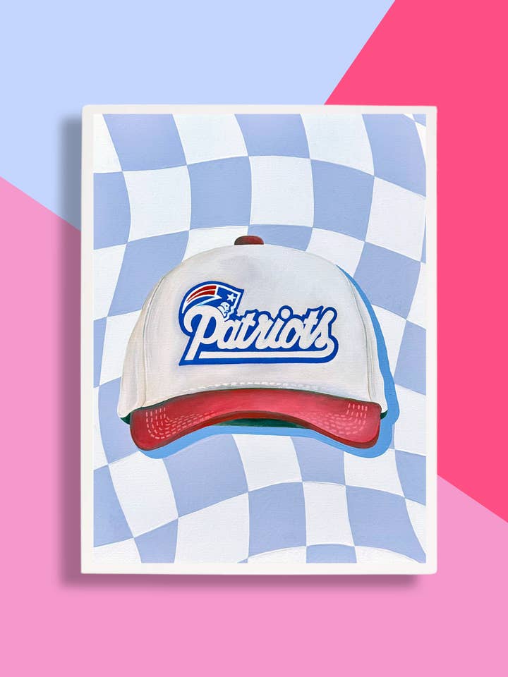 Checkerboard Patriots Hat - Boston Sports Art Print Series for wholesale by The Blank Canvas Company