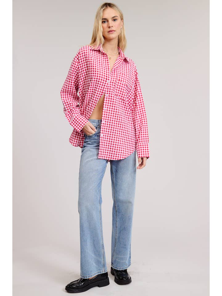 Mimosa - Wholesale Button Down Shirt - Women's - Oversized Gingham Button Down Shirt